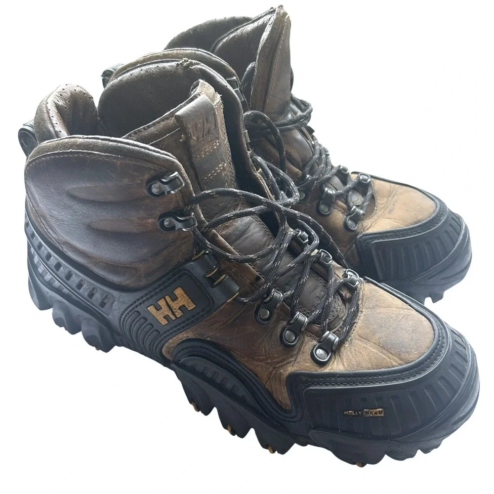 Helly Hansen Hiking Boots Mens 13 Brown Leather Trail Trek Wear Rugged Gorpcore